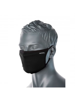 Trijų sluoksnių medžiaginė veido kaukė PORTWEST CV30. Spalva: juoda