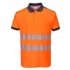 PW2 gero matomumo Polo marškinėliai S/S PORTWEST T180. Spalva: oranžinė/mėlyna, Dydis: S