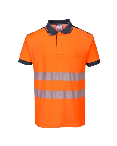 PW2 gero matomumo Polo marškinėliai S/S PORTWEST T180. Spalva: oranžinė/mėlyna, Dydis: S