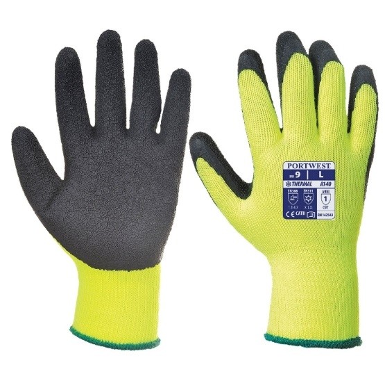 Pašiltintos Thermal Grip pirštinės aplietos lateksu PORTWEST A140. Spalva: geltona/juoda, Dydis: XXL 