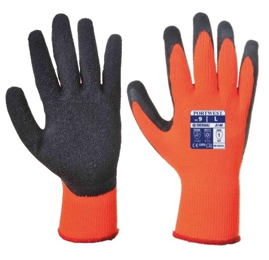 Pašiltintos Thermal Grip pirštinės aplietos lateksu PORTWEST A140. Spalva: oranžinė/juoda, Dydis: XXL 
