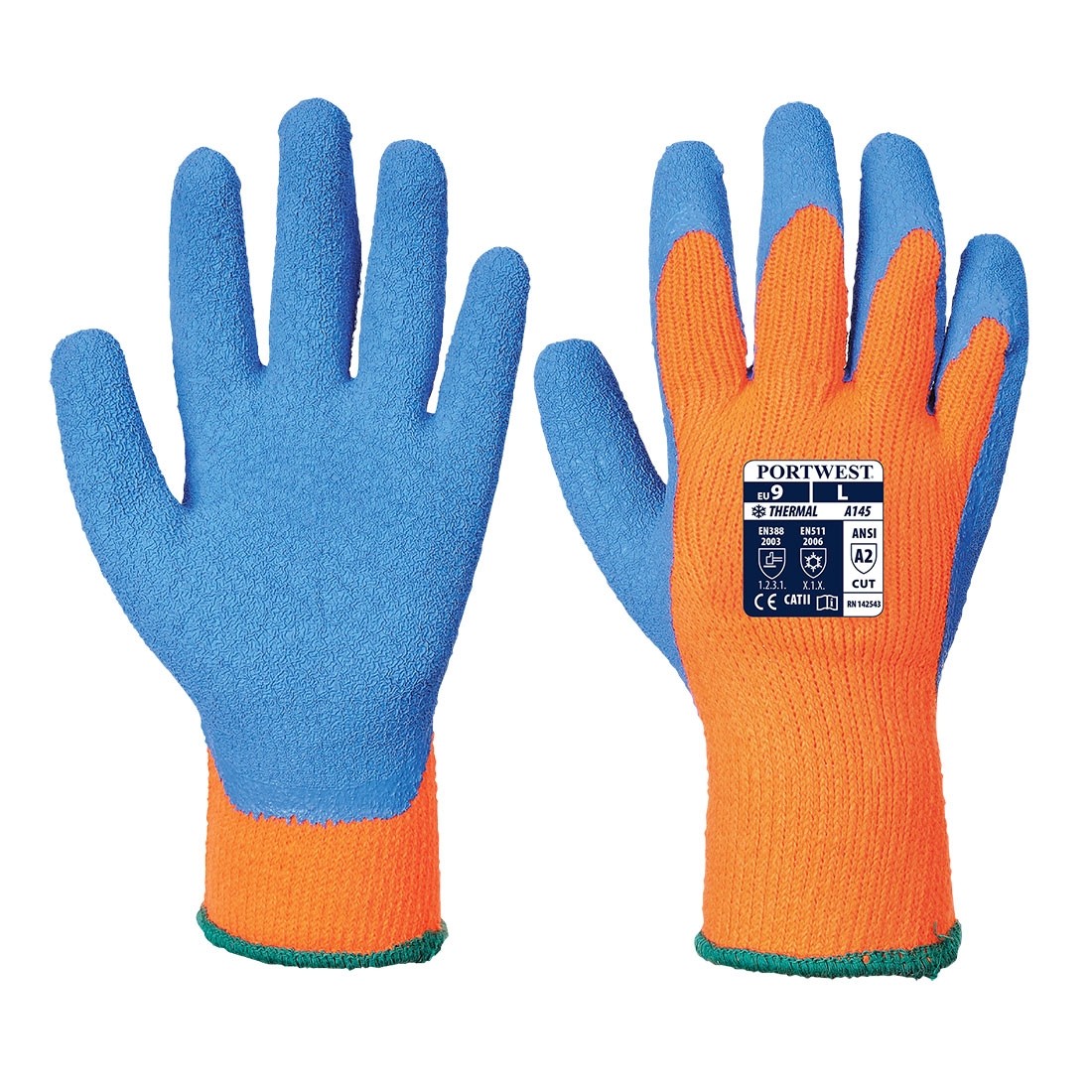 Gero sukibimo šaltyje pirštinės (lateksas) PORTWEST A145. Spalva: oranžinė/mėlyna, Dydis: XL 