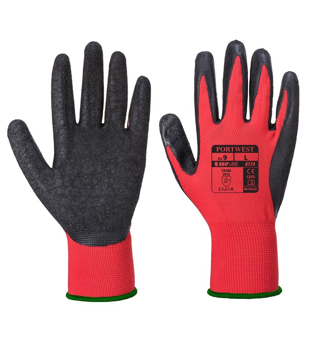 Flex gero sukibimo pirštinės (lateksas) PORTWEST A174. Spalva: raudona/juoda, Dydis: XL 
