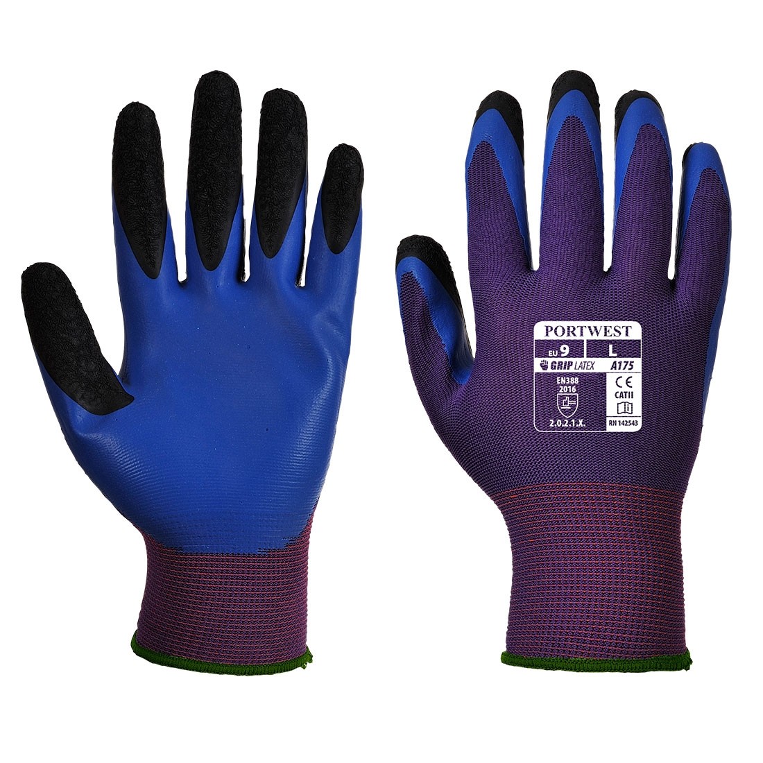Duo - Flex pirštinės (lateksas) PORTWEST A175. Spalva: violetinė/mėlyna, Dydis: XL 