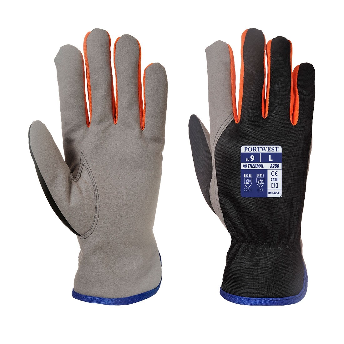 Wintershield pirštinės PORTWEST A280. Spalva: juoda/oranžinė, Dydis: XL 