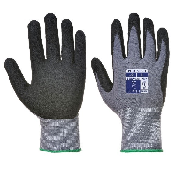 DermiFlex pirštinės su PU / nitrilo puta PORTWEST A350. Spalva: pilka/juoda, Dydis: XXL 