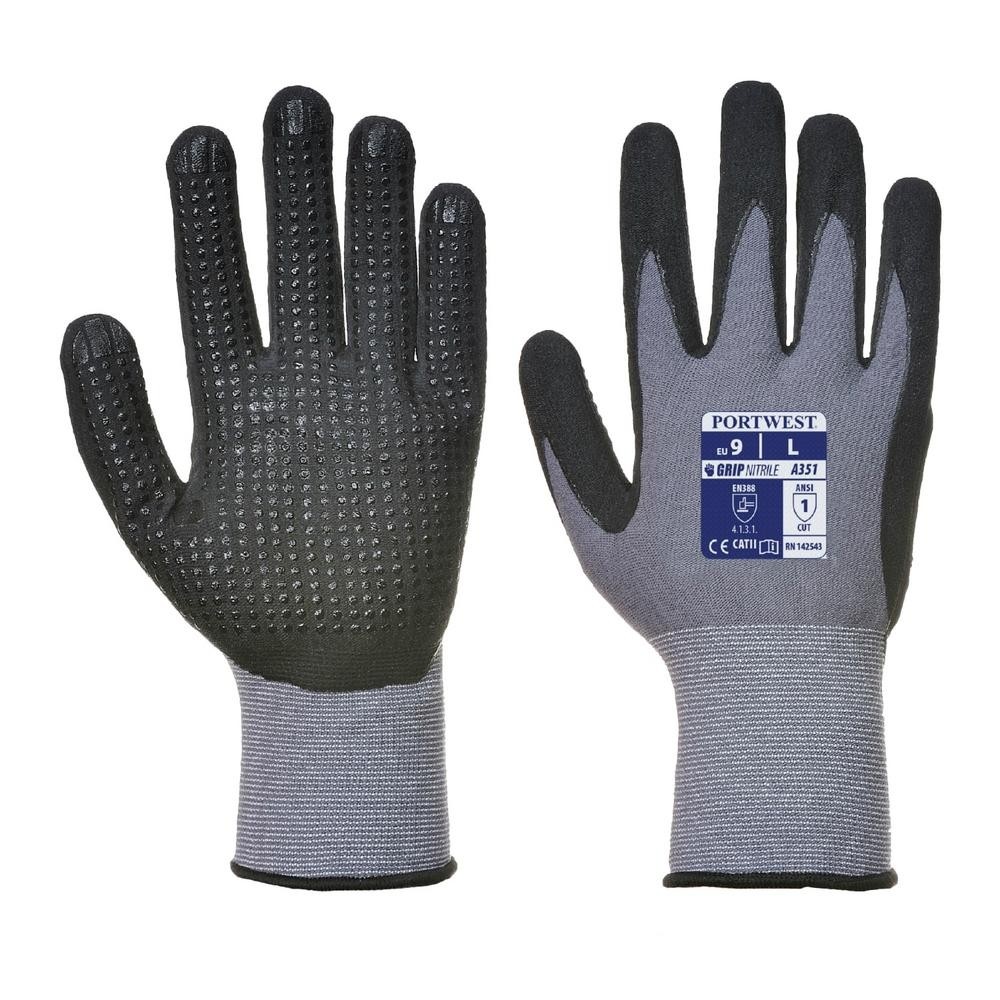 DermiFlex Plus pirštinės su PU / nitrilo puta PORTWEST A351. Spalva: pilka/juoda, Dydis: XXXL 