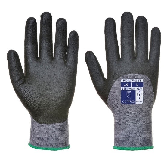 DermiFlex Ultra pirštinės su PU / nitrilo puta PORTWEST A352. Spalva: pilka/juoda, Dydis: XXL 
