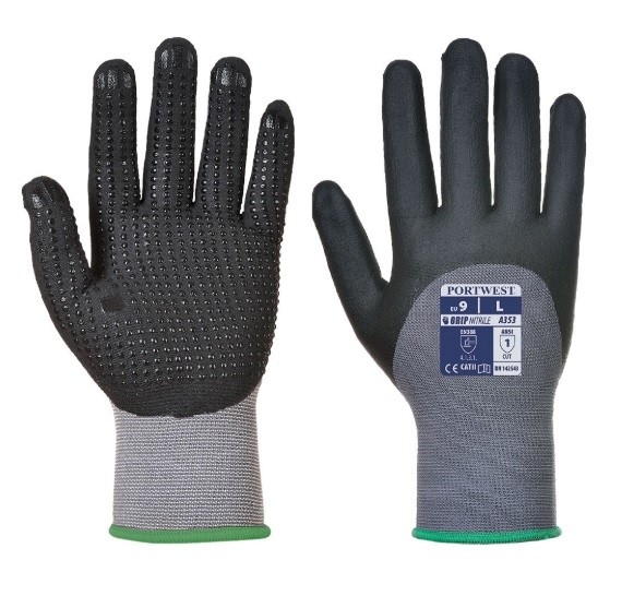DermiFlex Ultra Plus pirštinės su PU / nitrilo puta PORTWEST A353. Spalva: pilka/juoda, Dydis: XXL 