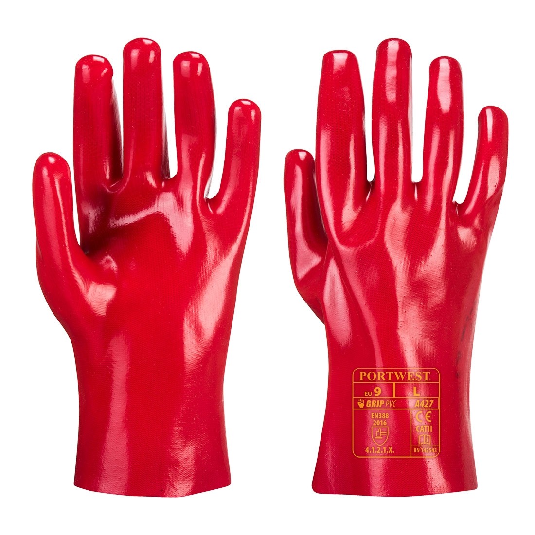 PVC pirštinės (27 cm) PORTWEST A427. Spalva: raudona, Dydis: XL 
