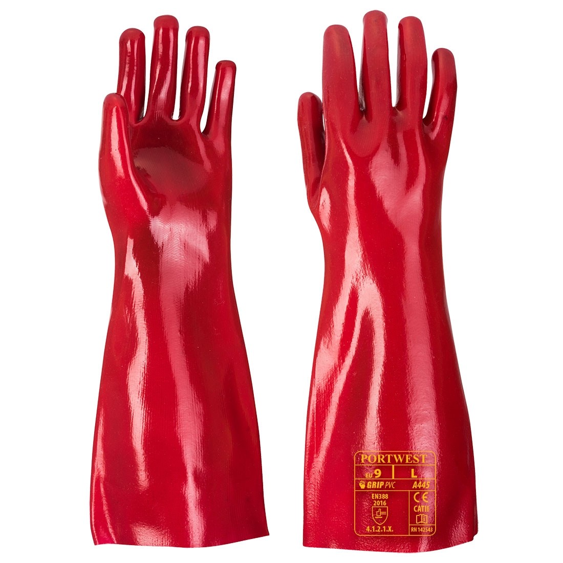 PVC pirštinės (45 cm) PORTWEST A445. Spalva: raudona, Dydis: XL 