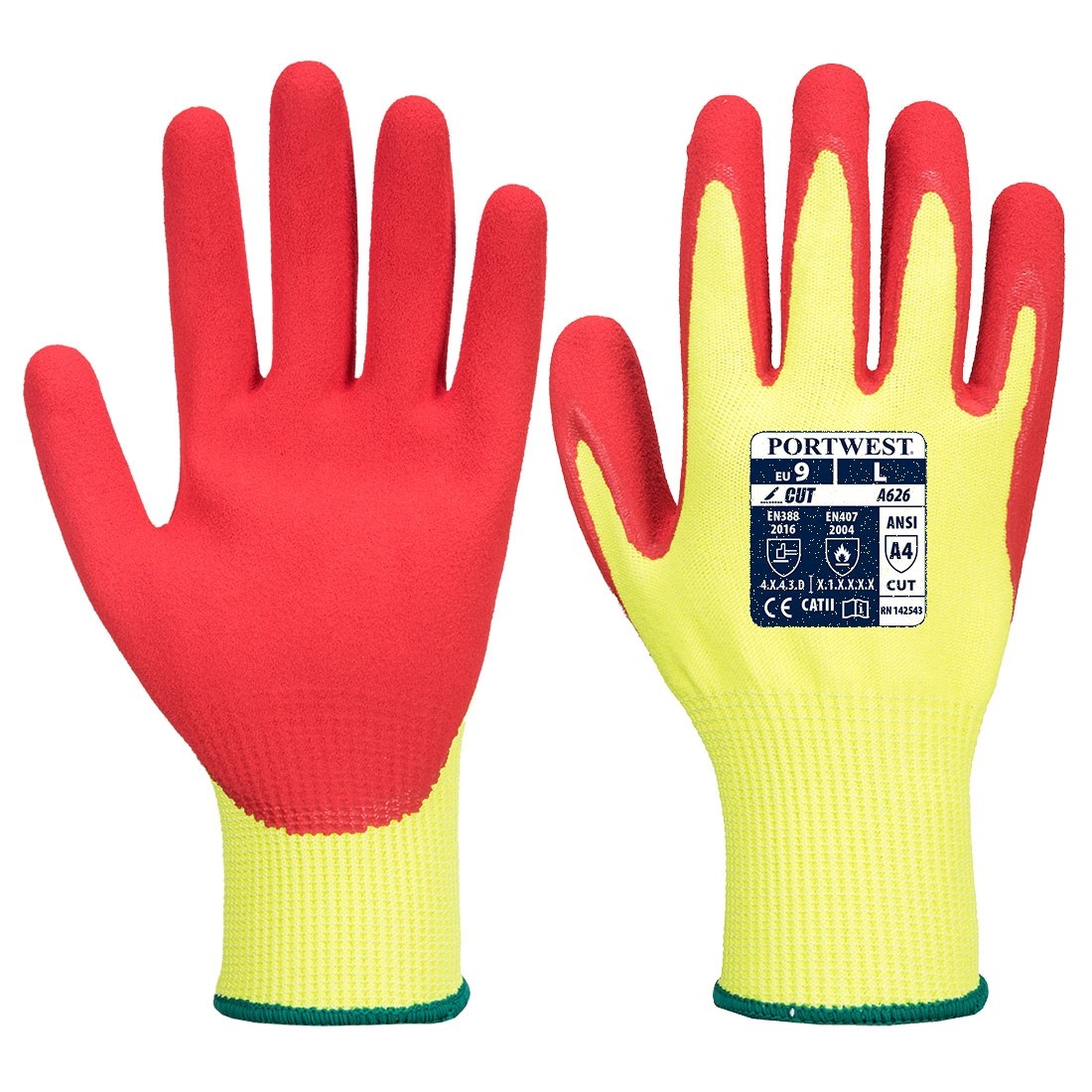 Vis - Tex nitrilo pirštinės apsaugančios nuo įpjovimų PORTWEST A626. Spalva: geltona/raudona, Dydis: XXXL 