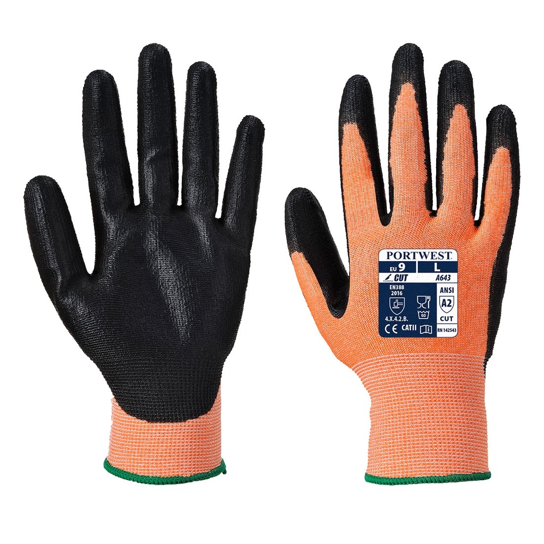 Pirštinės Amber Cut su nitrilo puta PORTWEST A643. Spalva: gintarinė/juoda, Dydis: XL 