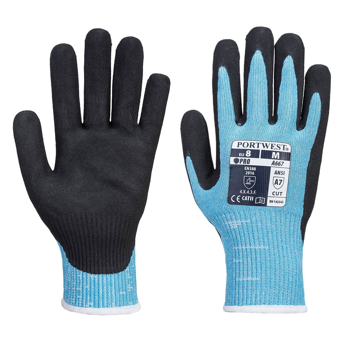 Claymore pirštinės apsaugančios nuo įpjovimų PORTWEST A667. Spalva: mėlyna/juoda, Dydis: XL 