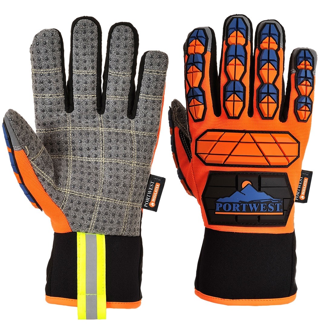 Aqua - Seal Pro pirštinės PORTWEST A726. Spalva: oranžinė/mėlyna, Dydis: XL 