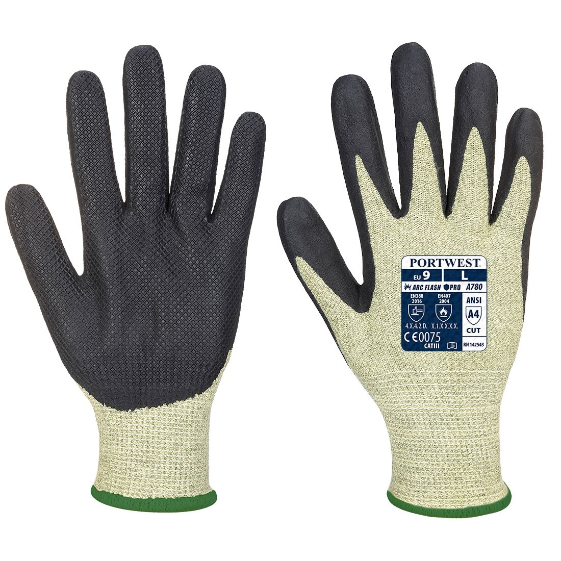 ARC Grip pirštinės PORTWEST A780. Spalva: žalia/juoda, Dydis: XXL 