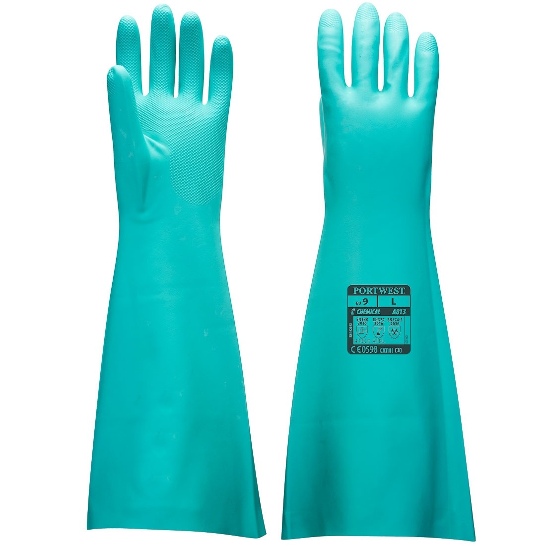 Prailgintos nitrilo pirštinės PORTWEST A813. Spalva: žalia, Dydis: XL 