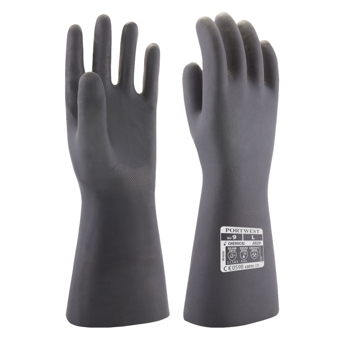 Neopreno pirštinės chemijos pramonei PORTWEST A820. Spalva: juoda, Dydis: XL 