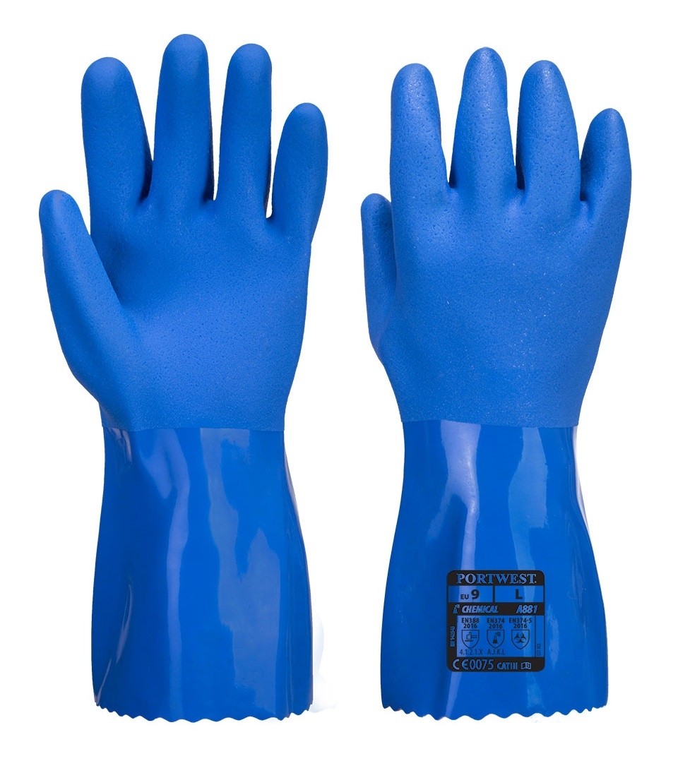 Ultra PVC pirštinės apsaugančios nuo cheminių medžiagų PORTWEST A881. Spalva: mėlyna, Dydis: XXL 