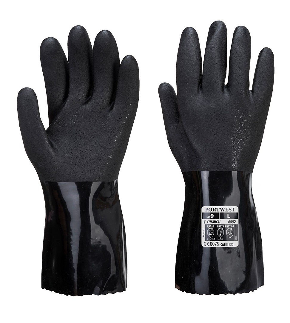 ESD PVC cheminės pirštinės PORTWEST A882. Spalva: juoda, Dydis: M 
