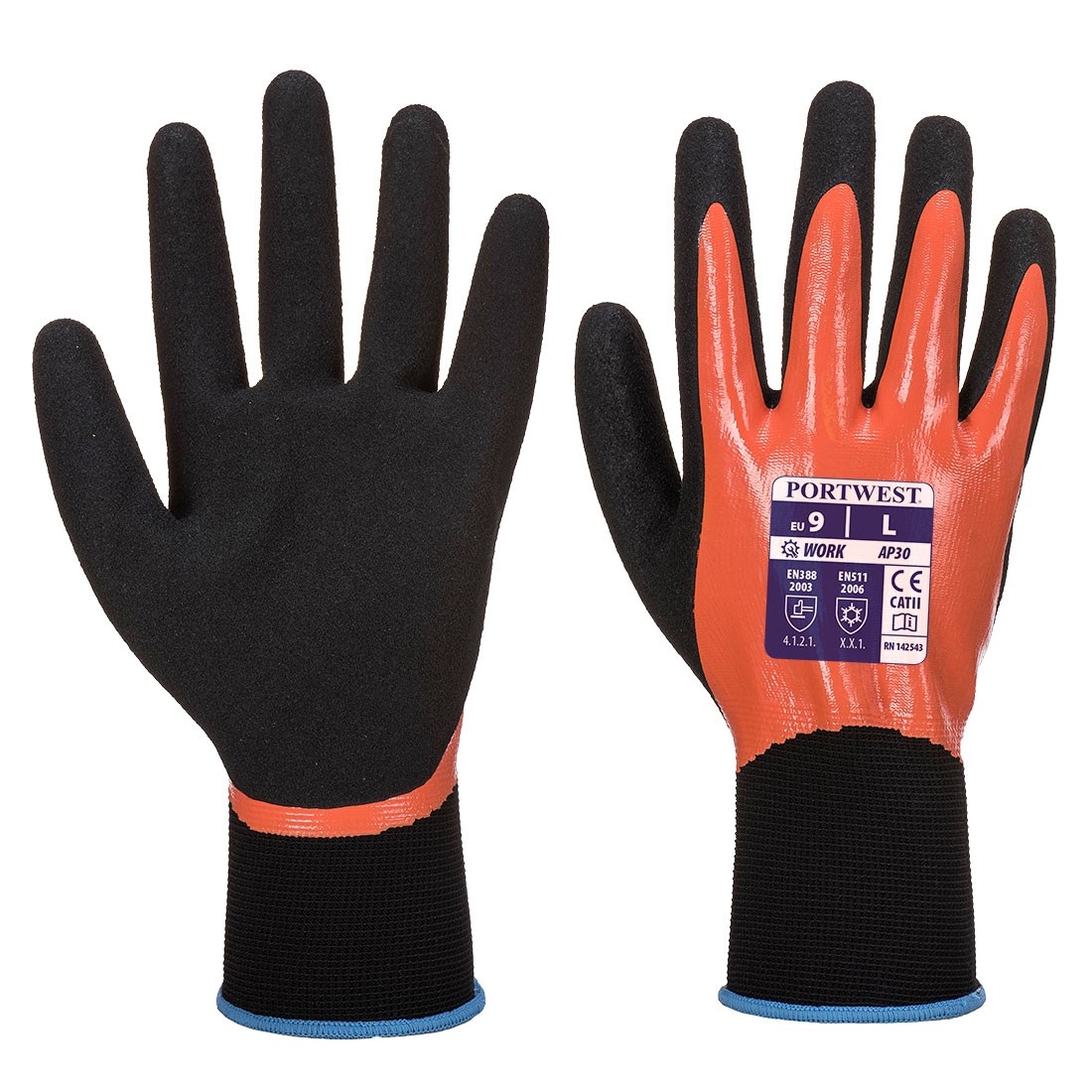 Dermi Pro pirštinės PORTWEST AP30. Spalva: oranžinė/juoda, Dydis: XXL 
