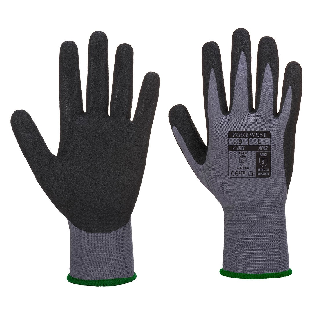 DermiFlex Aqua pirštinės PORTWEST AP62. Spalva: pilka/juoda, Dydis: XXL 