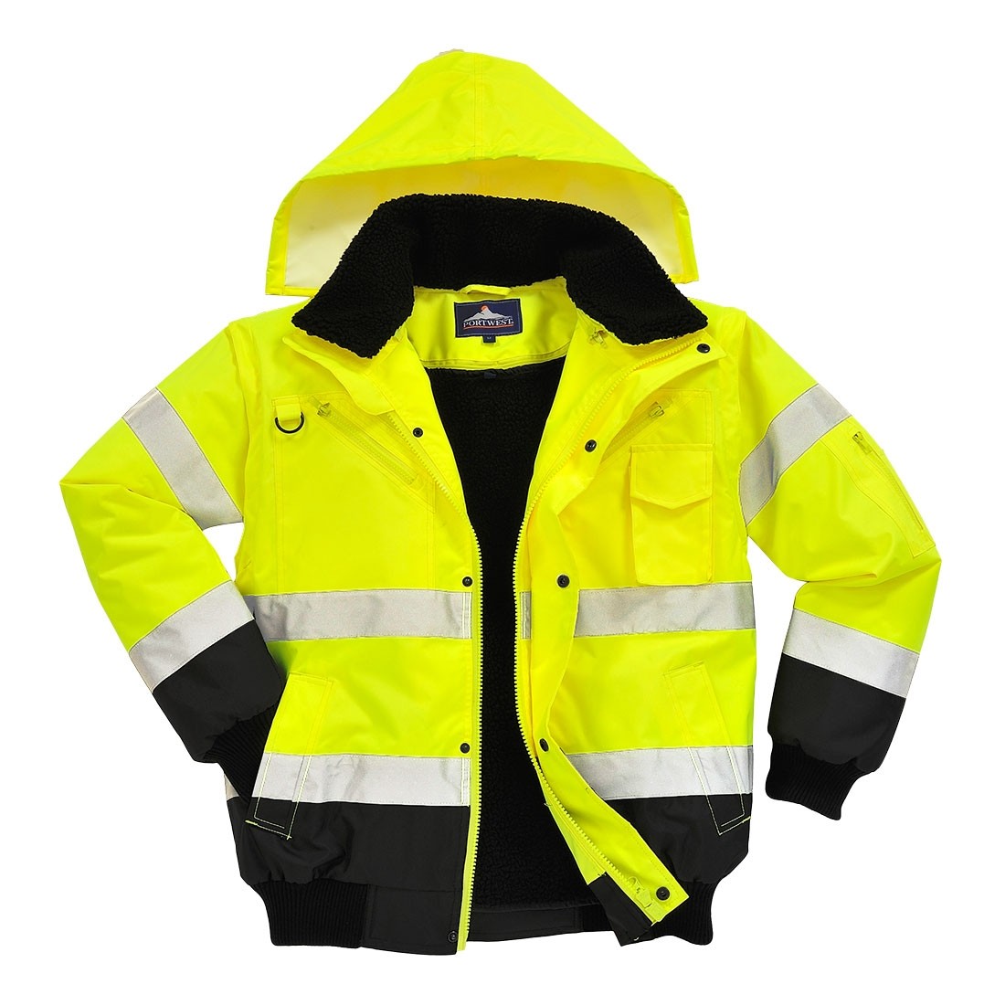 Gero matomumo kontrastinga Bomber striukė PORTWEST C465, Spalva: Geltona/Juoda, Dydis: XL 