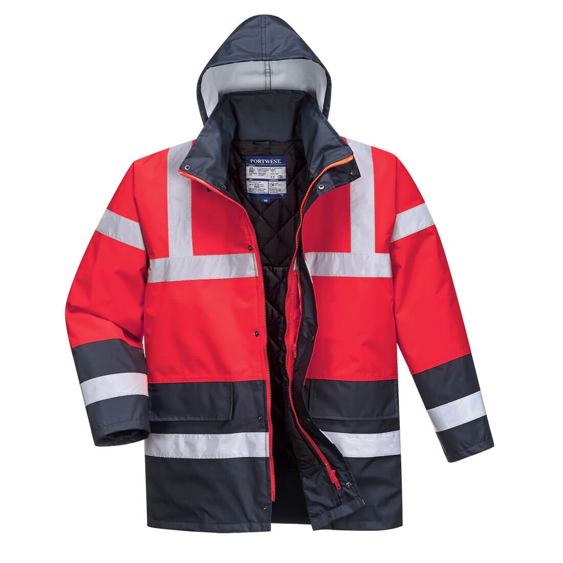 Gero matomumo kontrastinga kelininko striukė PORTWEST S466, Spalva: Raudona/Mėlyna, Dydis: XL 