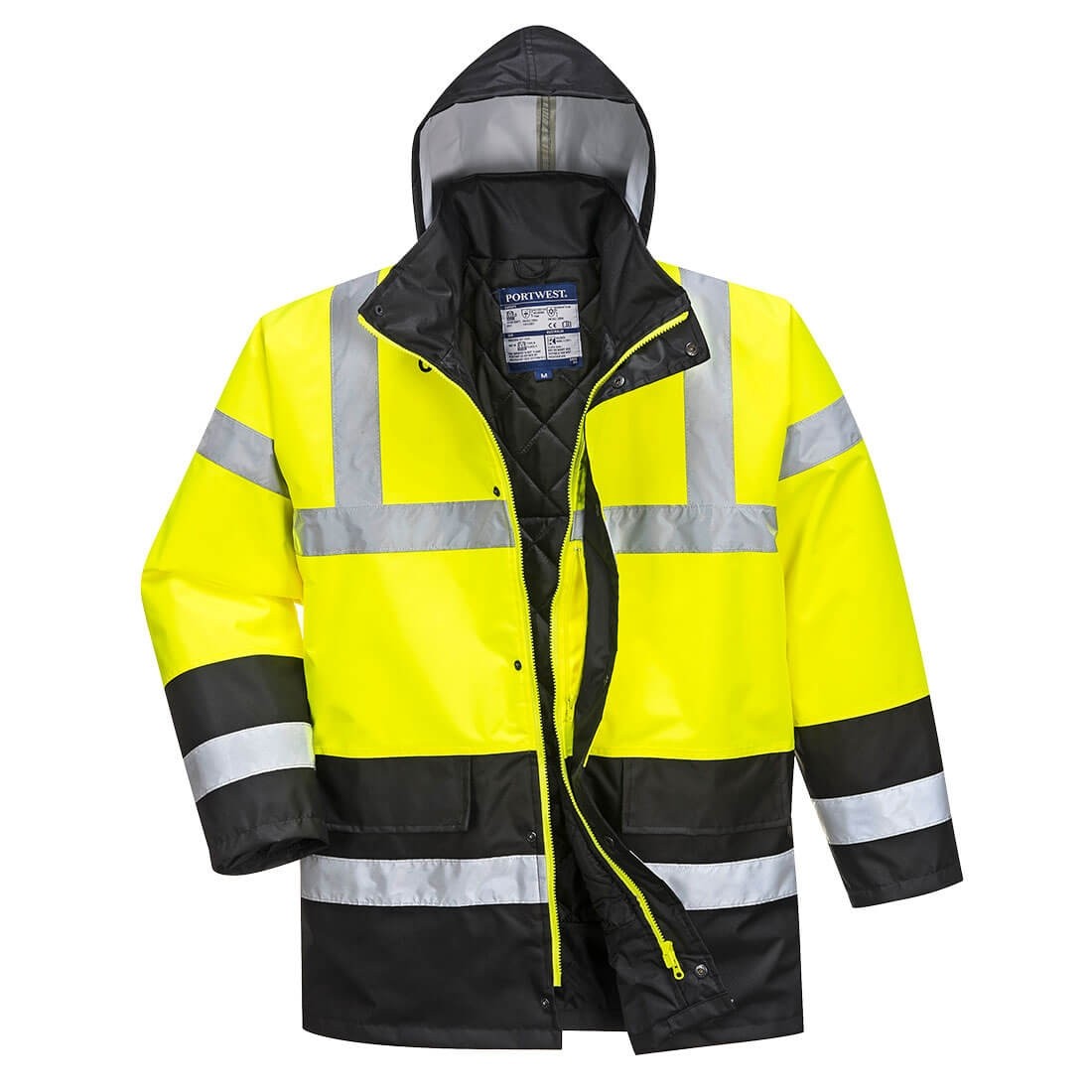 Gero matomumo kontrastinga kelininko striukė PORTWEST S466, Spalva: Geltona/Juoda, Dydis: XXXL 