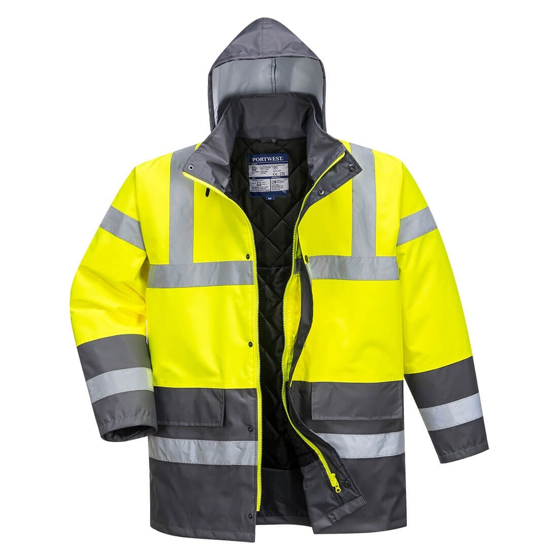 Gero matomumo kontrastinga kelininko striukė PORTWEST S466, Spalva: Geltona/Pilka, Dydis: XL 