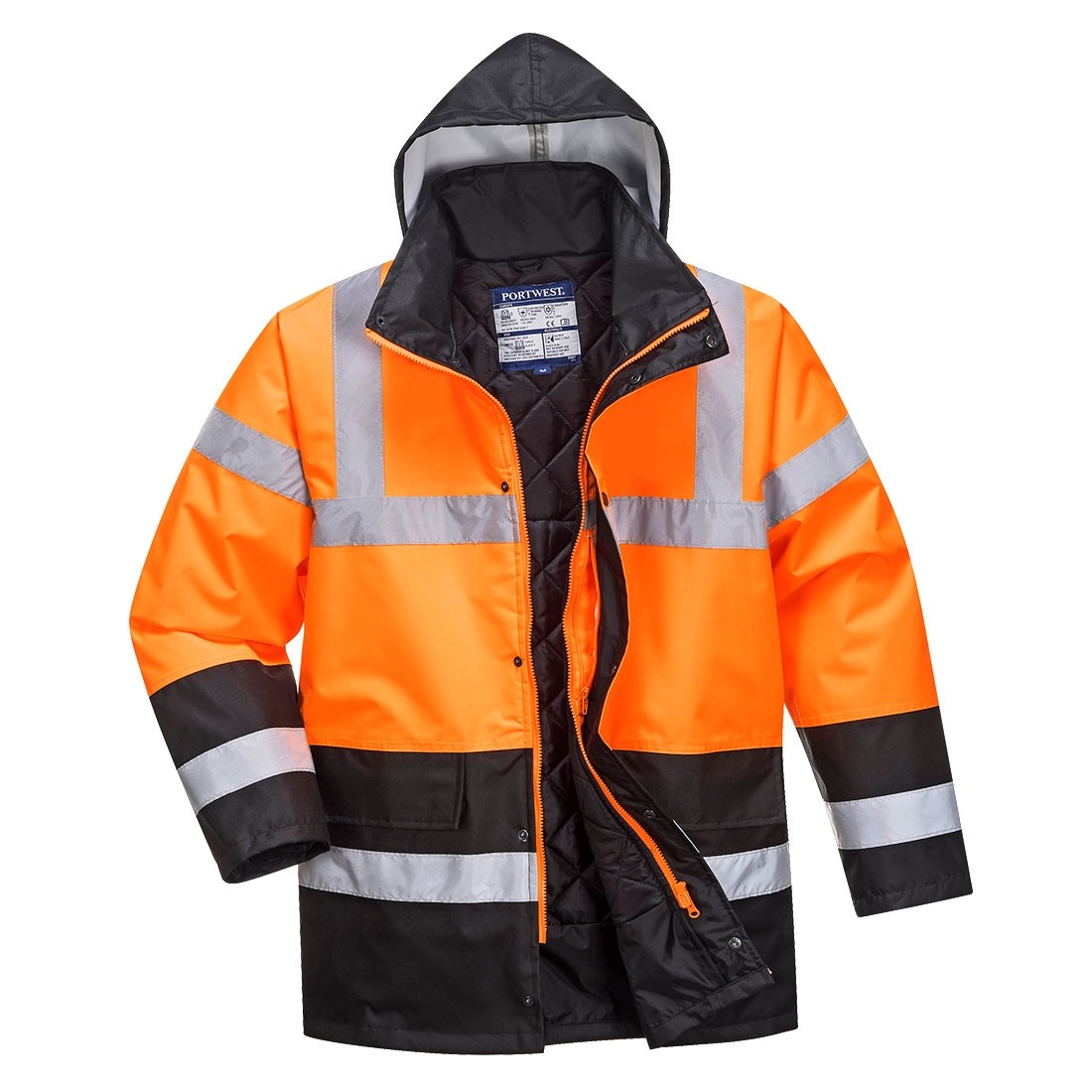 Gero matomumo dviejų spalvų kelininko striukė striukė PORTWEST S467, Spalva: Oranžinė/Juoda, Dydis: XXXL 