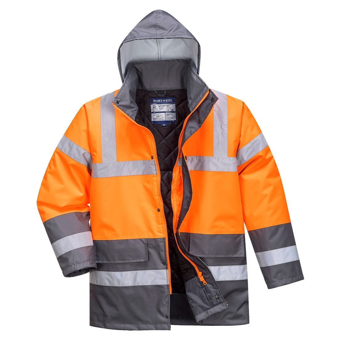 Gero matomumo dviejų spalvų kelininko striukė striukė PORTWEST S467, Spalva: Oranžinė/Pilka, Dydis: XXXL 